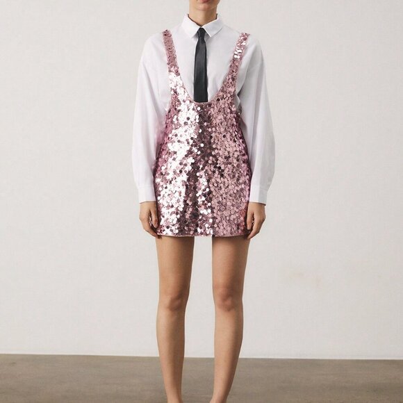 Pink Casual Women's Sequin Strap Sequined Mini Dress - Picture 3 of 5